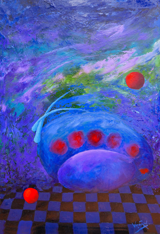 Red-Pearls Painting Abstract Oil on canvas