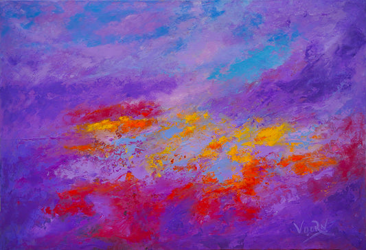 Purple Sunset Painting Abstract Oil on canvas size 36x25